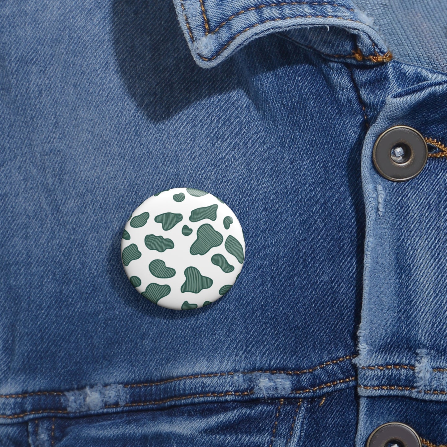 Green Cow Print Button Pin